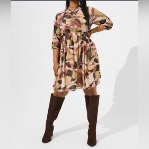 Torrid Abstract Geometric Swiss Dot Tie Neck Midi Dress Multicolor Size 1 1X